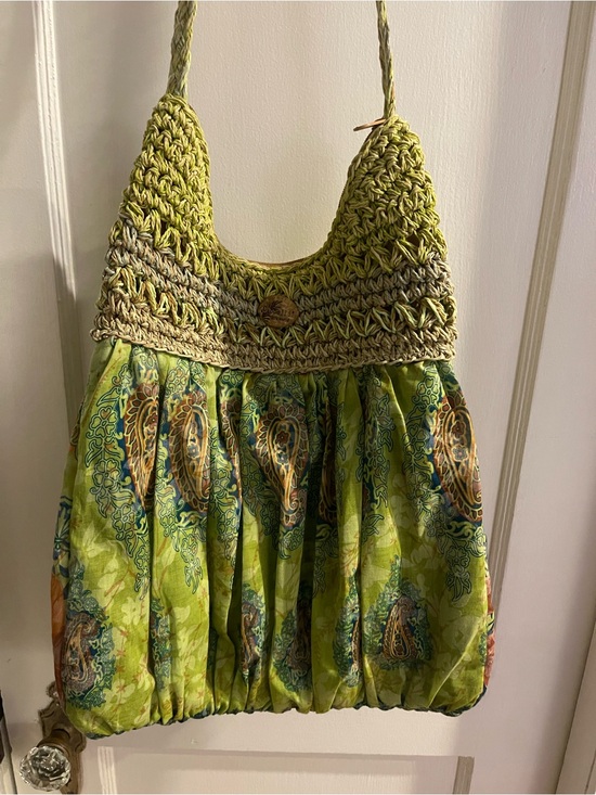 Capelli of New York Handbags - Vintage Cappelli/ NewYork Straw World Green Paisley Boho Beach / Shoulder Bag